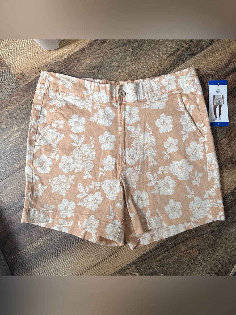 Jachs New York Girlfriend Chino Shorts Stretch Satin Floral Womens Size Lg, NWT